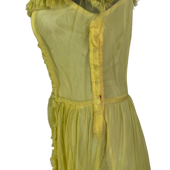 Vintage 1930s Yellow Ruffled Sheer Gown & Slip Set AS IS Project Piece Small - Picture 5 of 16